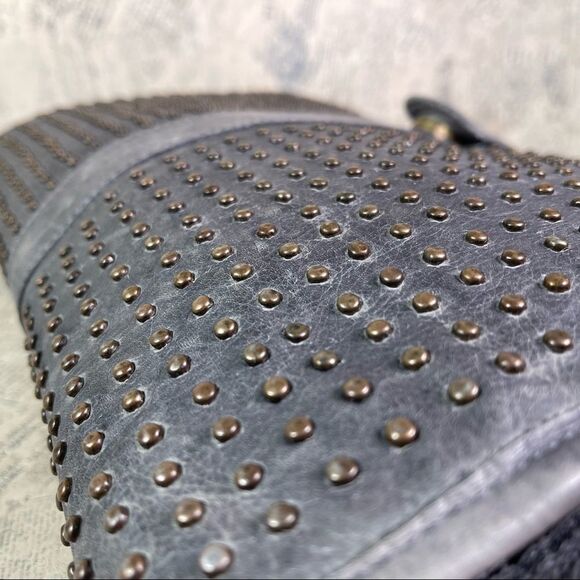 Platania | Leather Grey Studded Messenger Bag - Picture 7 of 16